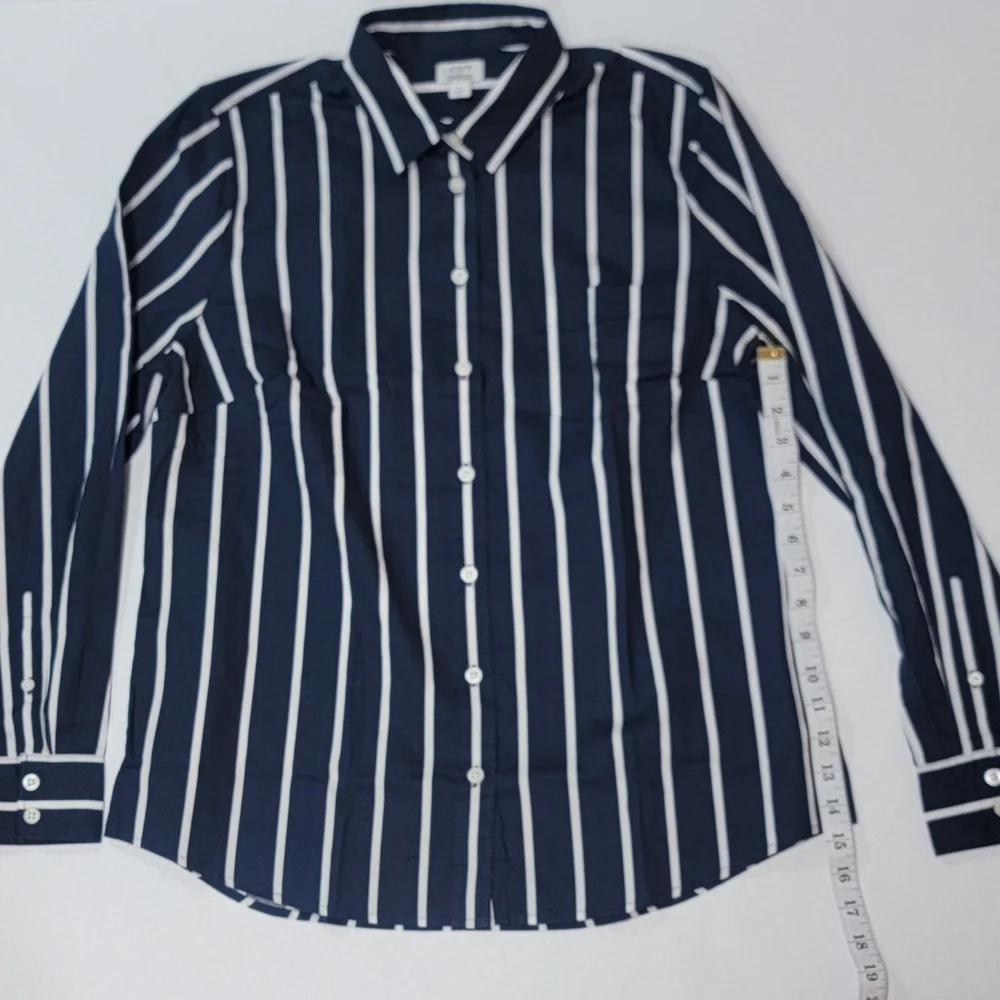 J Crew Factory Navy and White Striped Women's Button-Down Shirt Size L NWT - Picture 5 of 10